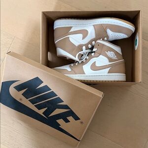 Nike Air Jordan Tan Light Brown and White High-Top Sneakers